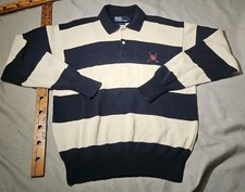 Vintage Ralph Lauren Shirt Mens Large White Blue Golf Rugby Polo Button Knit 80s