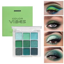 9 Colors Glitter Eyeshadow Palette Avocado Green Shimmer Pearlescent Matte Color