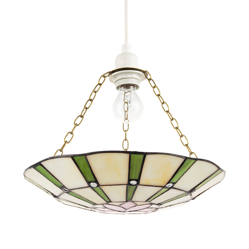 Forest Green and Pink Floral Tiffany Stained Glass Pendant Lamp Shade by Happ...
