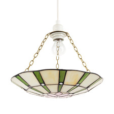 Forest Green and Pink Floral Tiffany Stained Glass Pendant Lamp Shade by Happ...