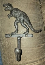 Dinosaur T-Rex Wall Hook Cast Iron Key Towel Coat Hanger Rustic Brown Finish