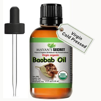 USDA Certified Virgin Organic Baobab Oil - 4 oz Dark Glass Bottle | Best Quality