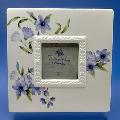 Ceramic Tabletop Picture Frame Purple Violets Floral by Amscan Holds 3 x3  Photo
