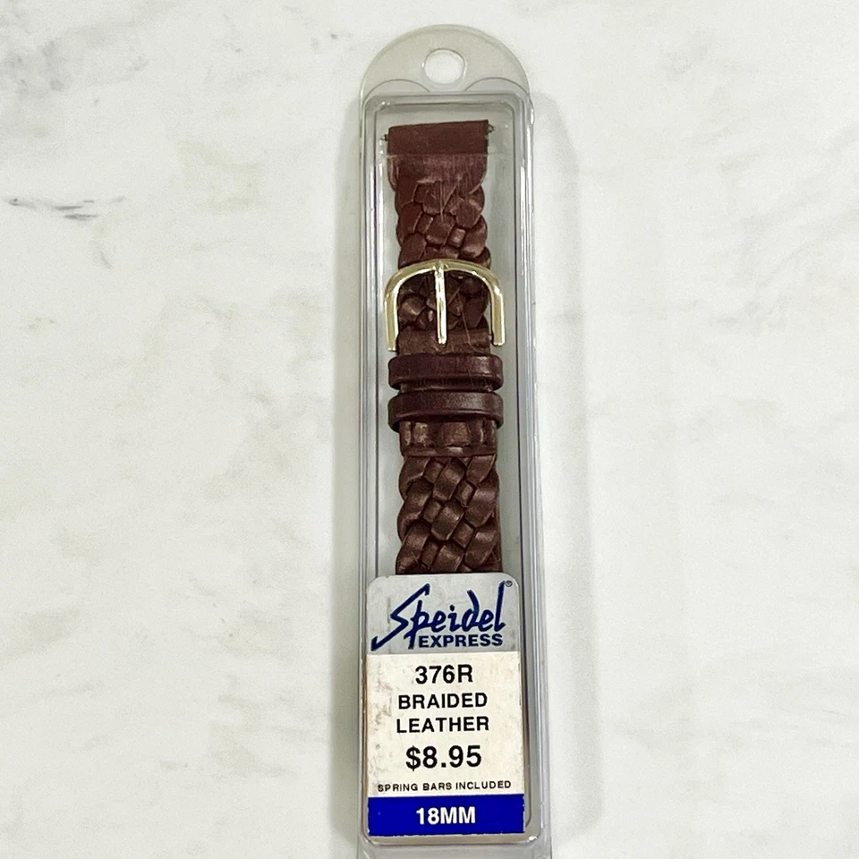 Vintage NEW! Speidel 18mm Brown Braided & Stitched Leather Watch Band - Image 2 of 4