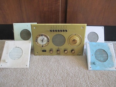 VINTAGE 1950's MCM TWINETTE HOME INTERCOM CLOCK RADIO MUSIC SYSTEM & SPEAKERS