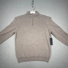 Christian Lacroix Sweater Mens Medium Taupe 100% Extra Fine Merino Wool 1/4 Zip