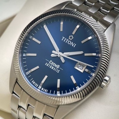Titoni Cosmo 878 S-612 Men's Watch Auto 41mm 2024 Full Set Deep Blue Dial 100m