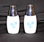 Vintage Gemco Blue Cornflower 3.5" Milk Glass / Chrome Salt & Pepper Shakers