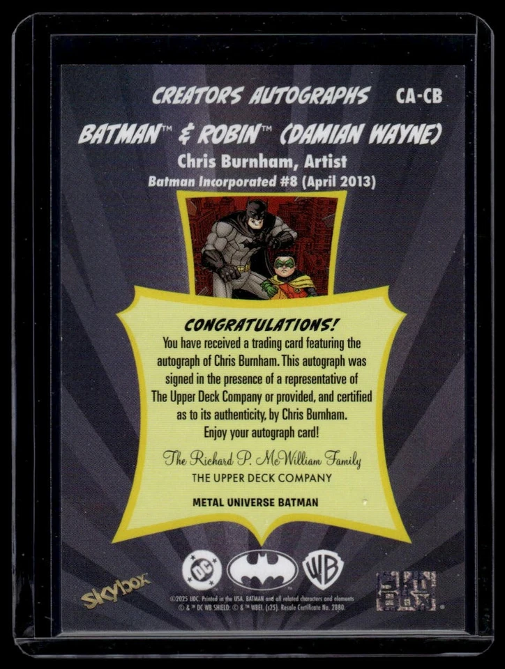 2025 SkyBox Metal Batman Batman and Robin Chris Burnham #CA-CB Creator Auto - Image 2 of 2