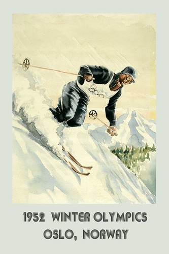 1952 Ski Sports d'Hiver Jeux Olympiques Oslo Norvège Ski Vintage Affiche Reproduction GRATUITE S/H - Photo 1 sur 1