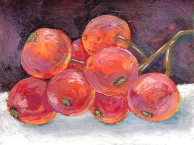 Red Berries Still Life Oil Painting, Original Miniature Painting, No Frame.15x20 cm