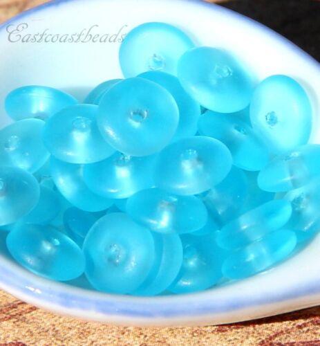 Coin Disk Beads, 6mm, Aqua Blue w/Frosted Finish, Czech Spacer Bead, 50 Pcs - Picture 2 of 2