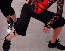 NWOT Black Sueded HipHop Capri Drawstring elastic waist leg Pants Dance child/AD