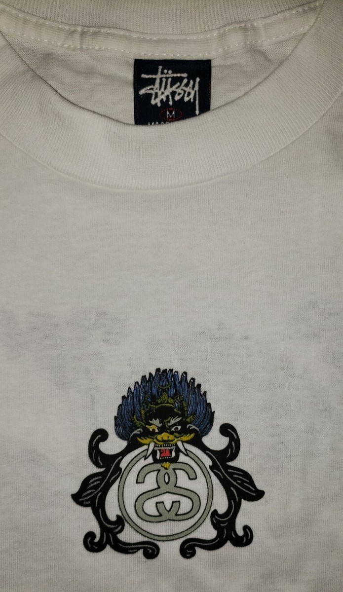VINTAGE 90s STUSSY DRAGON WHITE T SHIRT SIZE M | eBay
