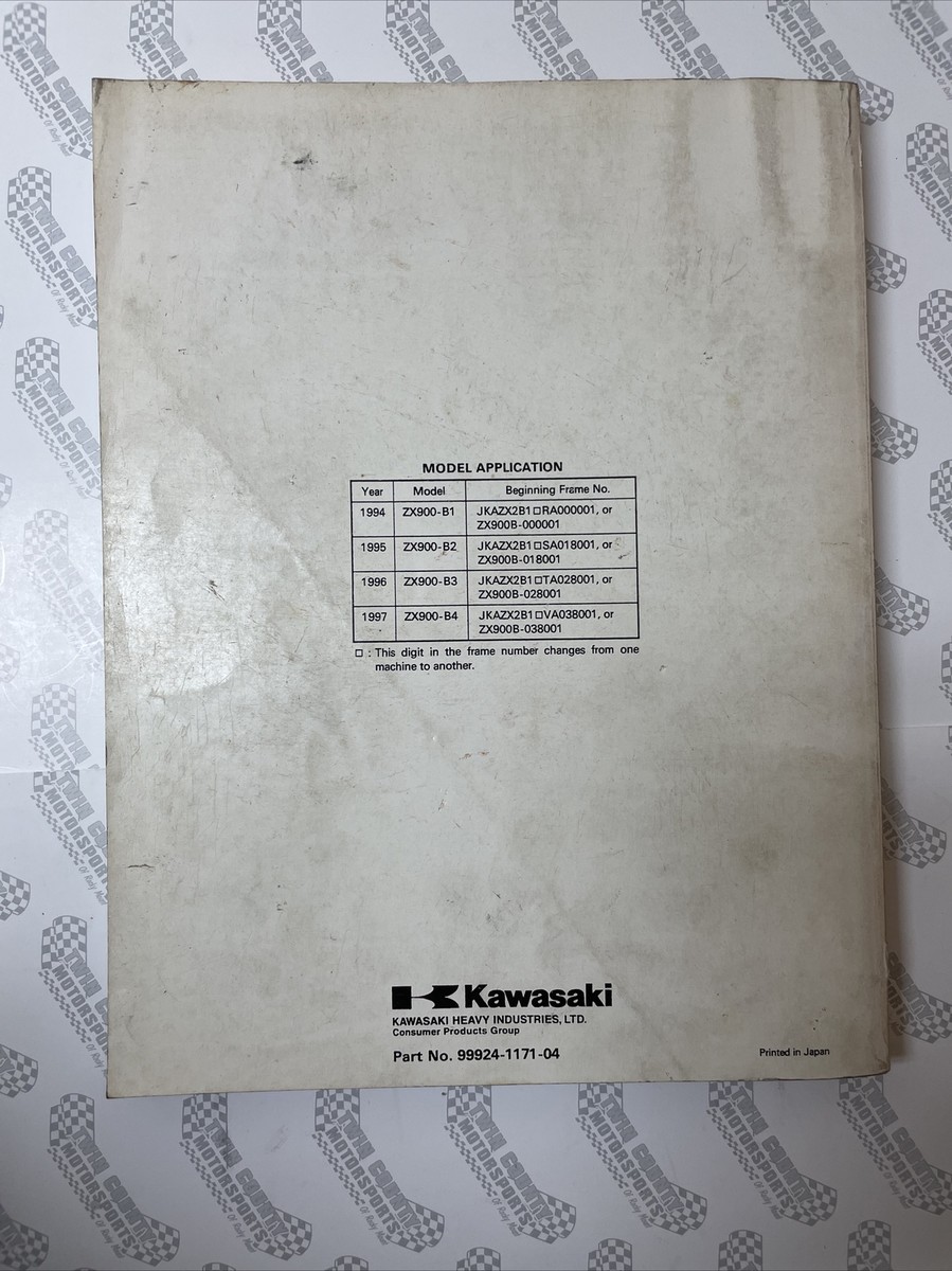 Kawaski Service Manual Ninja ZX-9R 99924-1171-04 | eBay