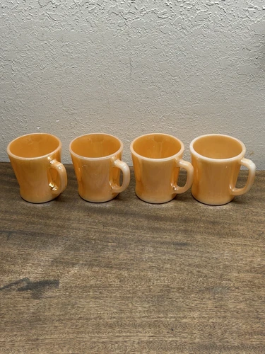 Anchor Hocking Fire King Peach Luster Ware Cups Set of 4 Mugs Vintage D Handle
