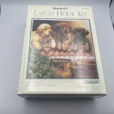 Crochet Lab Puppies Latch Hook Kit Wonder Art Dog #4386 Caron 24" x 34" Sealed!