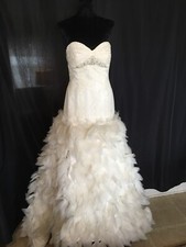Venus Ivory Embroidered/Embellished Wedding Dress W/ Feather Train Sz12 Stunning
