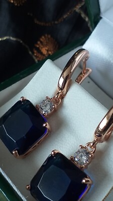 Vintage 1990-s 14 Ct Rolled Gold Large Sapphire Earrings- Hallmarked 585 RG!!