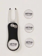 Pitchfix Hybrid 2.0 Black Divot Tool with 4 Golf Pride Ball Markers