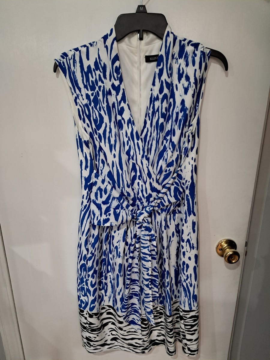 black and blue dress ellen Tracy SLEEVELESS DRESS~ Black/Royal Leporard Print ~ Sz 10~ Lined! JB05349 Ivory Lace A #formal dress FIT:Plus Size