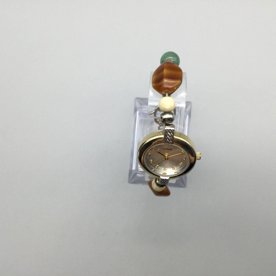 Женские часы Lorus 24 мм серебристый золотистый ремешок с бисером новый аккумулятор 6,75 дюйма - Изображение 3 из 4