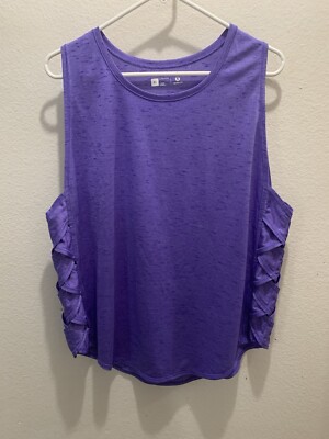 WOMAN'S EXERSION Purple Quick Dri Short SLEEVE TOP - W/braid On Side - Sz XL