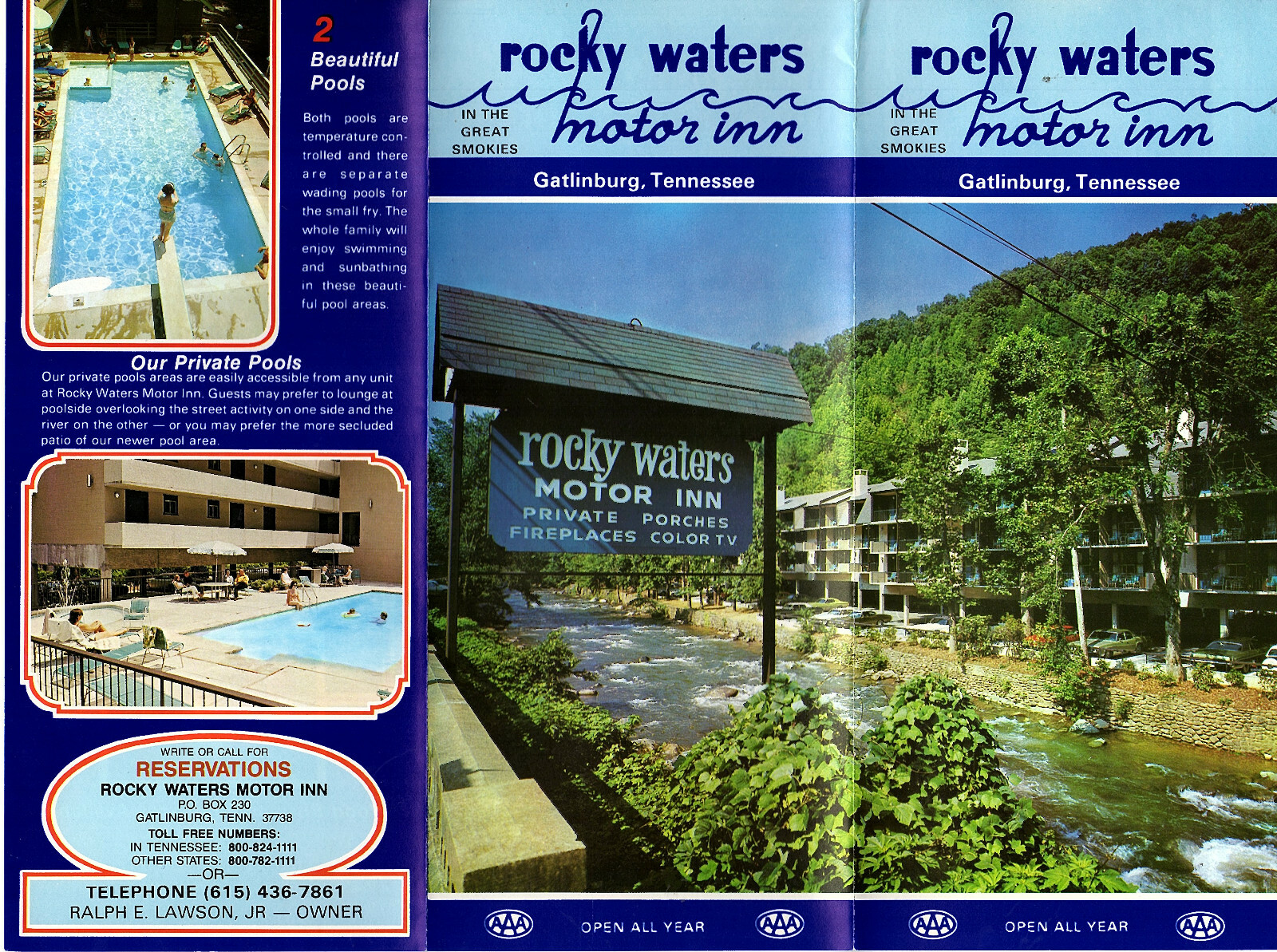 Rocky Waters Motor Inn Gatlinburg TN Vtge 1980's Brochure Photos Rate