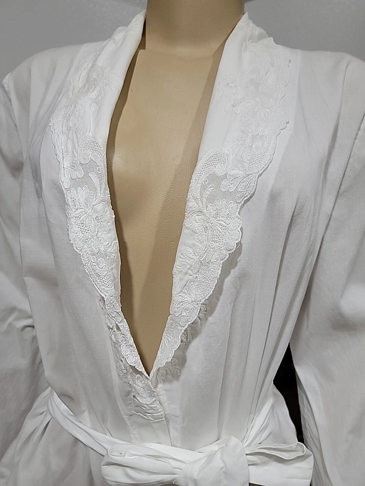 Neiman Marcus Made Italy Vintage Cotton Embroidery Trim Women's Size M Robe #CB8 - Image 2 of 4