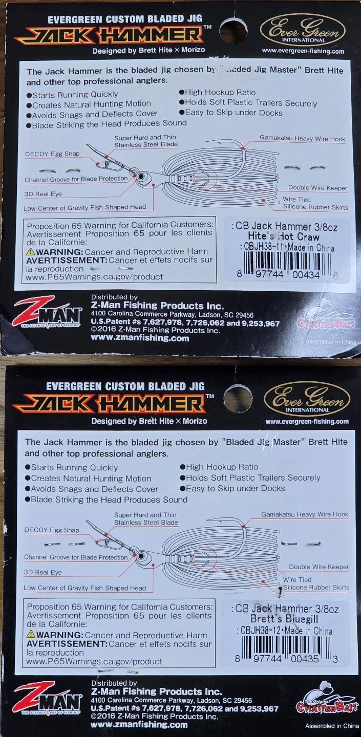 (Ct of 2) Z-Man Evergreen Chatterbait Jack Hammer 3/8 oz Evergreen Custom Blade! - Image 4