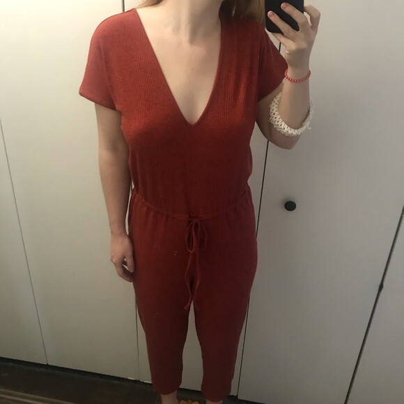 NWT ASOS Red Knit Deep V Neck Tie Waist Jumpsuit 10 UK