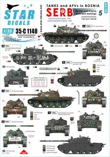 Star Decals 1/35 Tanks and AFVs in Bosnia #5: Serbian T-55A Tank decal 35C1140 x - Picture 1 of 2