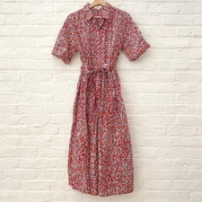 Kemi Telford || Belted Cotton Shirt Dress Shirtdress Red Medium