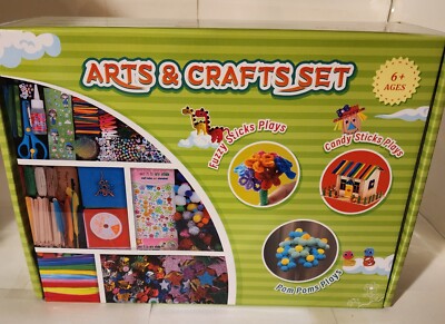 Arts & Crafts Set DIY t1800 Pom Poms, Craft Sticks, Beads, Googly Eyes, 