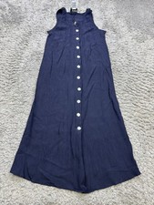 Talbots Dress Women 2 Petite Navy Blue Crinkle Button Front Sleeveless Maxi Vtg