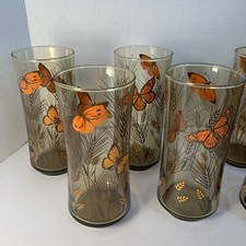 Libbey Butterfly Wheat Bolero Tawny Brown 16 Oz Tumblers Set 4 (2) Retro Barware