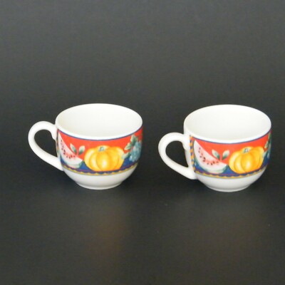 2 Demitasse Coffee Cups Vista Alegre Market Place Portugal Vintage 1996 Y2K     