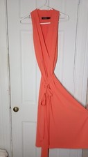 Ralph Lauren Dress Womens 10 Faux Wrap A Line Orange Bohemian Fairy Midi A3
