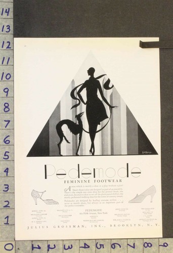 1929 FASHION WOMEN PEDEMODE SHOE ART DECO DEZAYAS WOLFHOUND DOG GROSSMAN AD WW29