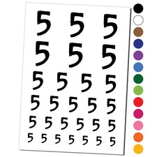 Number 5 Five Cute Typewriter Font Temporary Tattoo Water Resistant Set