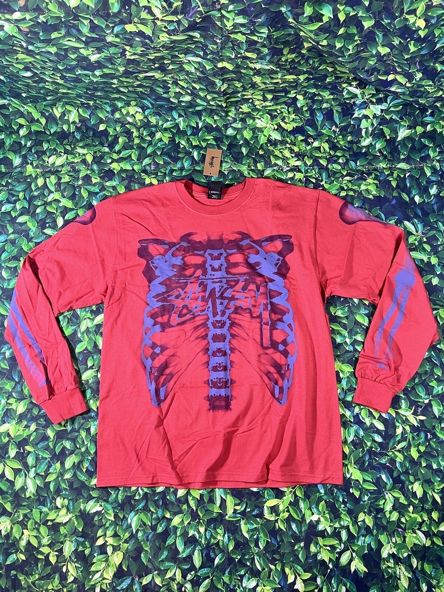 Stussy Rib Cage 3M Reflective Print Long Sleeve T-Shirt Tee Red