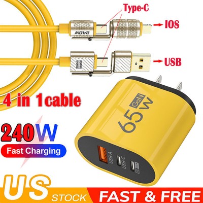 240W USB Type-C ,4-in-1 Data Cord Super Fast Charging Cable For iPhone Samsung