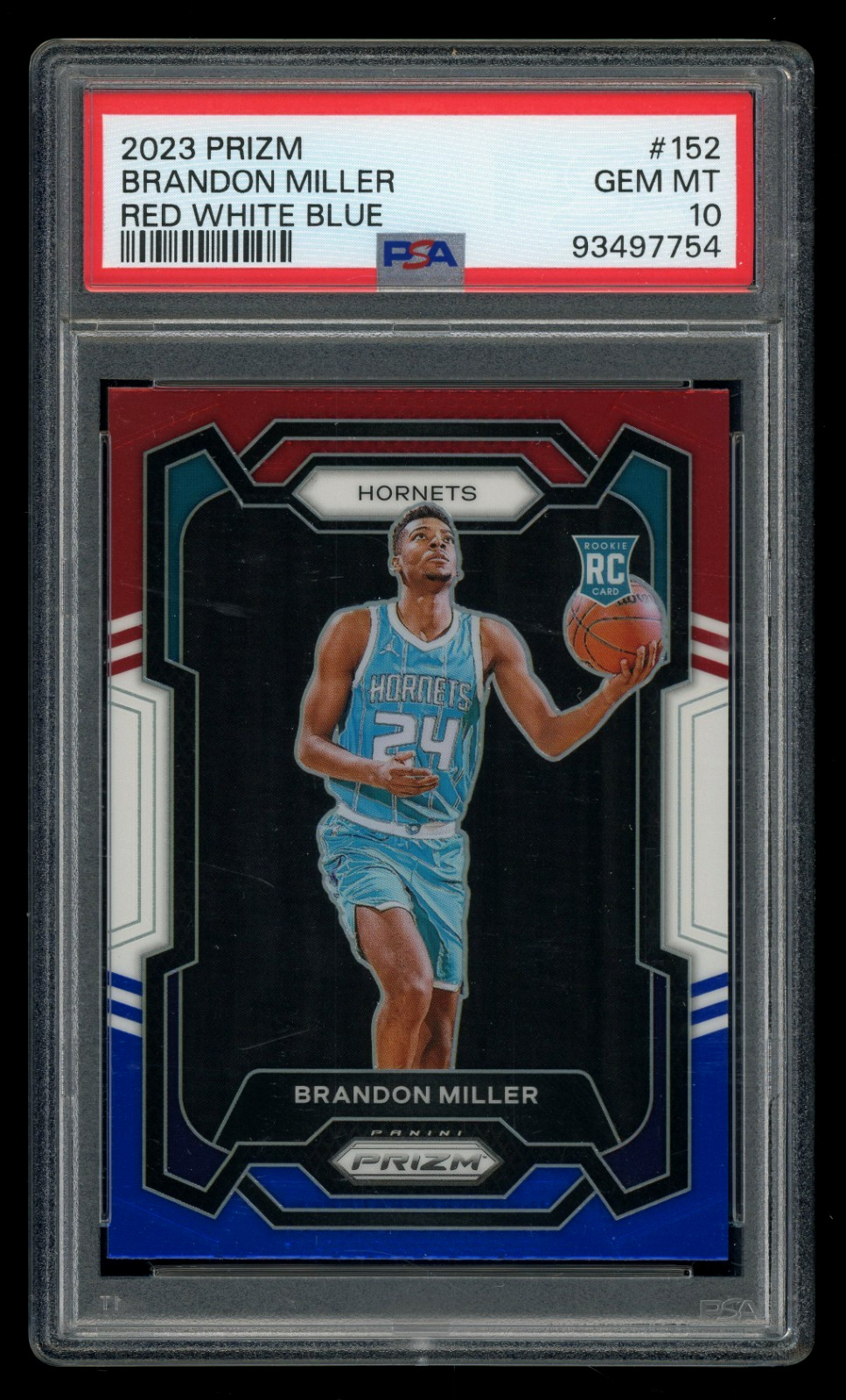 2023-24 Panini Prizm Red White Blue Prizm #152 Brandon Miller RC Rookie PSA 10
