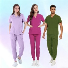 Men's Scrubs: V-Neck Top  Drawstring Pants Set - Professional Medical Wear