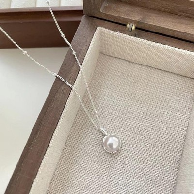 New Trendy 925 Sterling Silver Pearl Pendant Necklace for Women Elegant