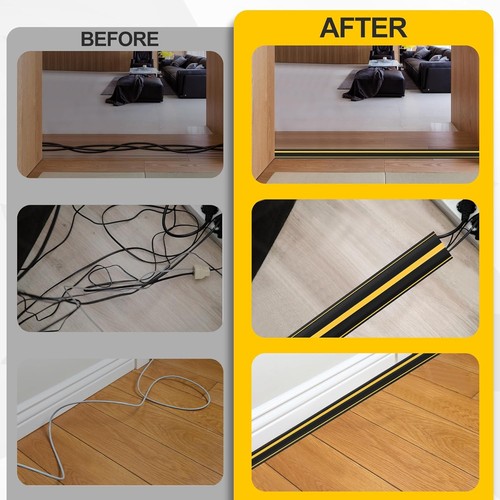 Floor Cord Cover 10Ft 2Pcs Heavy Duty PVC Floor Cable Protector Electric Cord... - Afbeelding 3 van 6