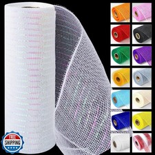White Metallic Deco Mesh Ribbon   10" x 10 Yards Roll for Wreaths, Crafts, Ch