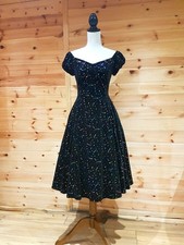 Collectif Dolores Starburst Black Velvet Doll Dress Swing Fifties Pockets UK 10