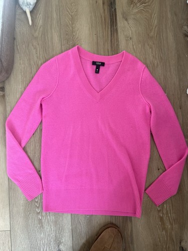 AQUA 100% Cashmere V-Neck Cashmere Sweater Hot Pink Size Small - Picture 1 of 2