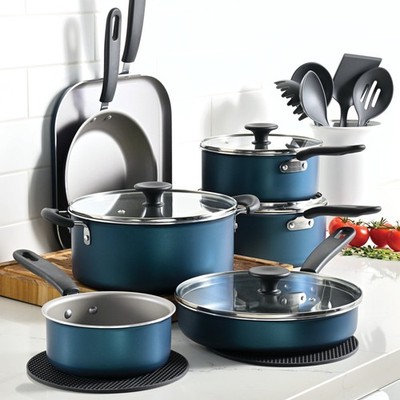 New Tramontina Primaware 18-Piece Nonstick Cookware Set - Blue - Complete Kit